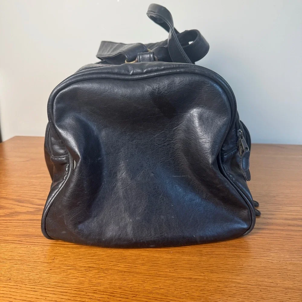 Y2K Blue Martini Black Leather Duffle Bag‎ Travel Weekender Gym Luggage Vintage